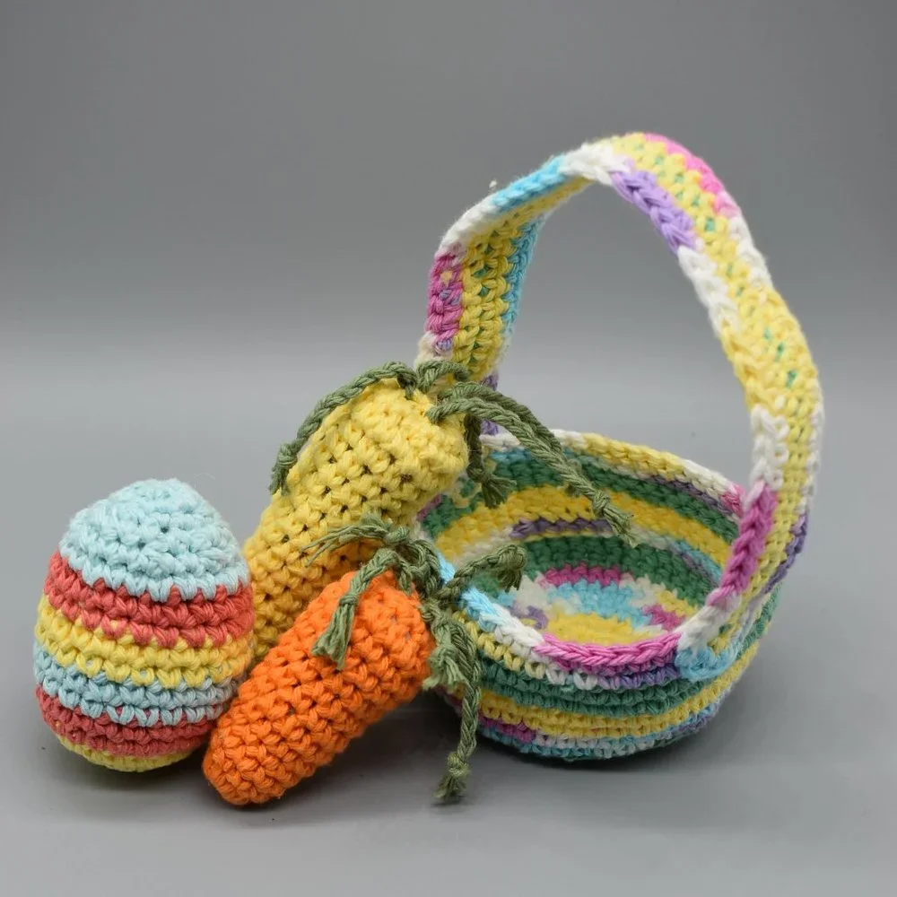Hand Crafted Crochet Kitty Cat Easter Basket With Catnip toys